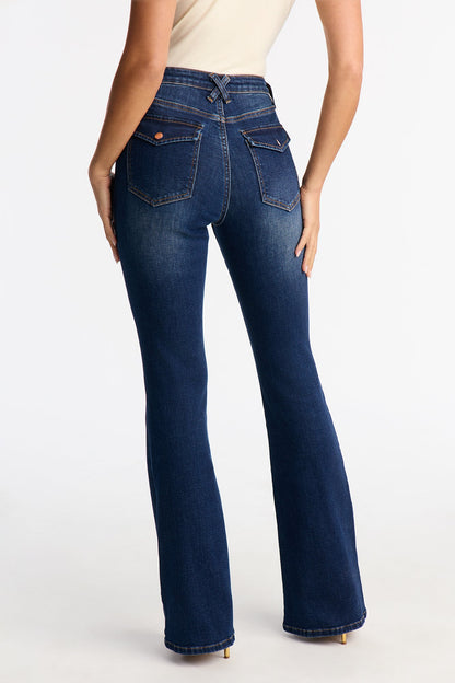 The Aughts Pocket Flap Flare Jeans - Dark Wash
