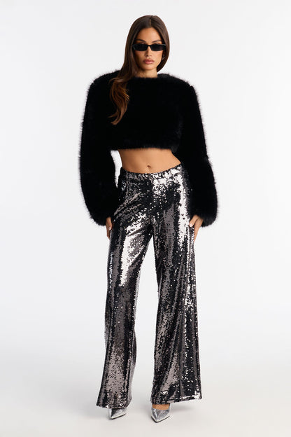 Radiant Mood Sequin Wide Leg Pant 33″ - Gunmetal