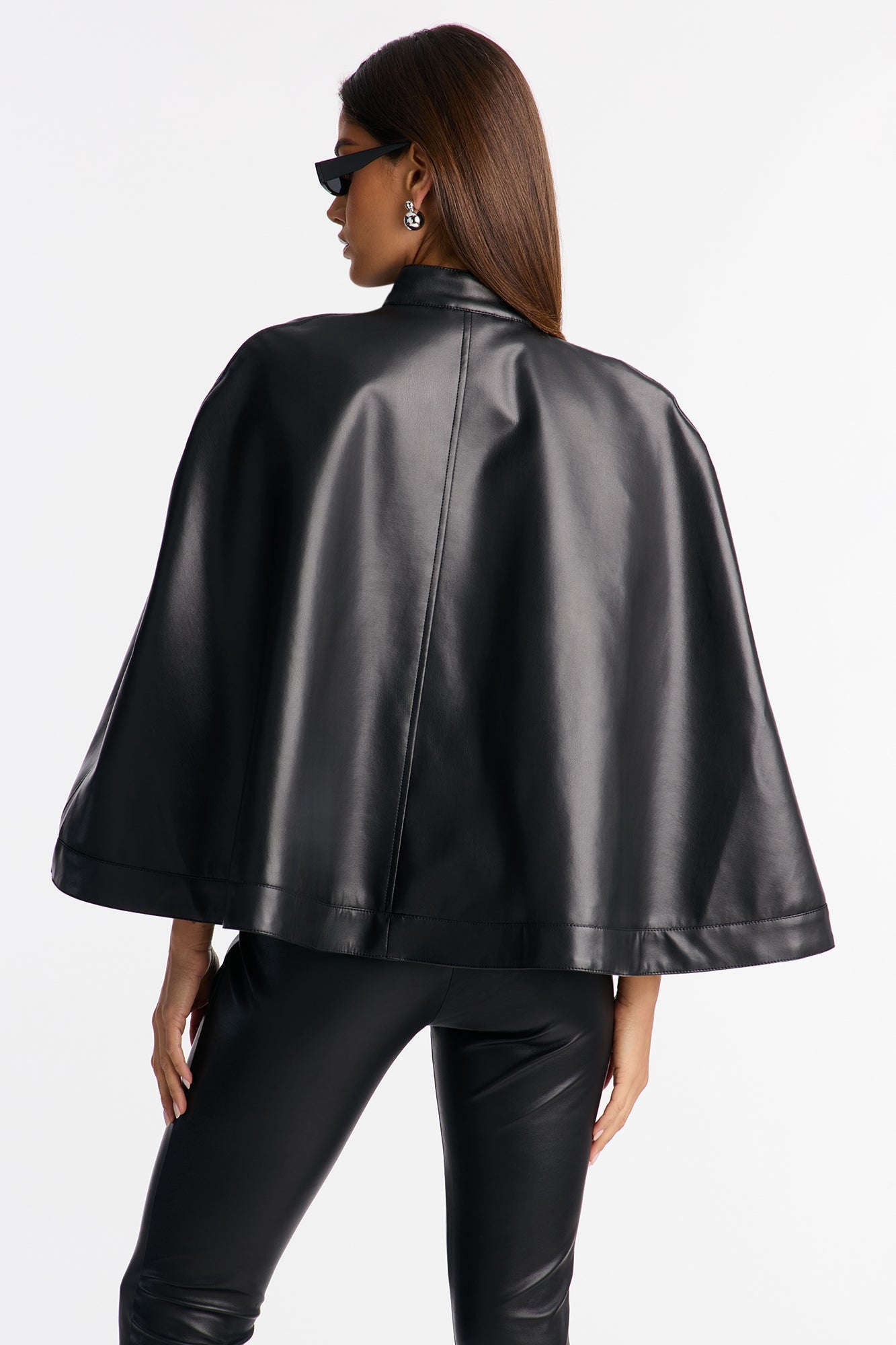 Dakota Faux Leather Cape Jacket - Black