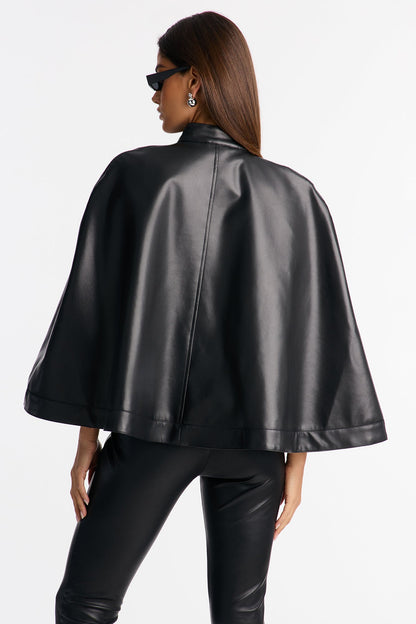 Dakota Faux Leather Cape Jacket - Black