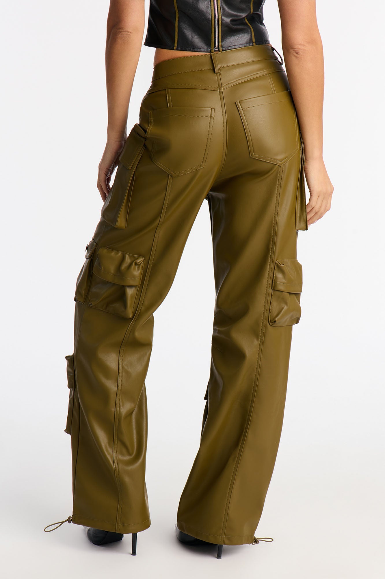 Something About You Faux Leather Cargo Pant 32 - Military Green