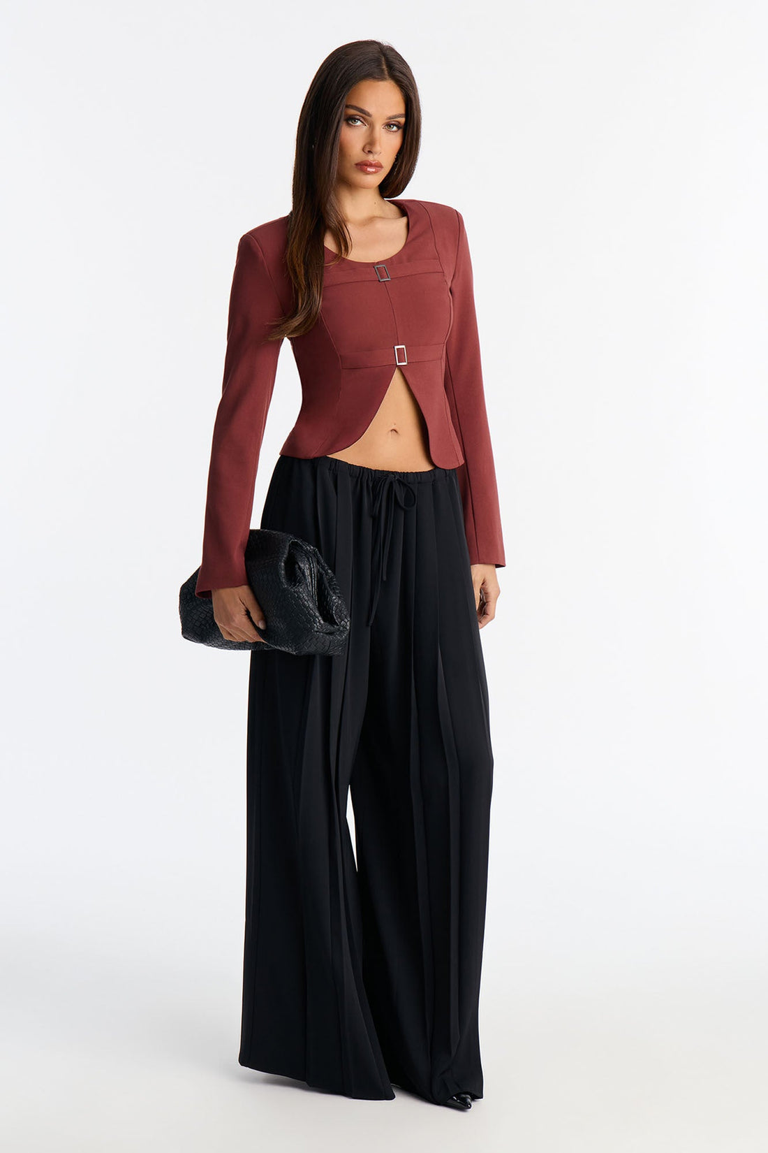 Cara Mid Rise Wide Leg Pant 32″ - Black