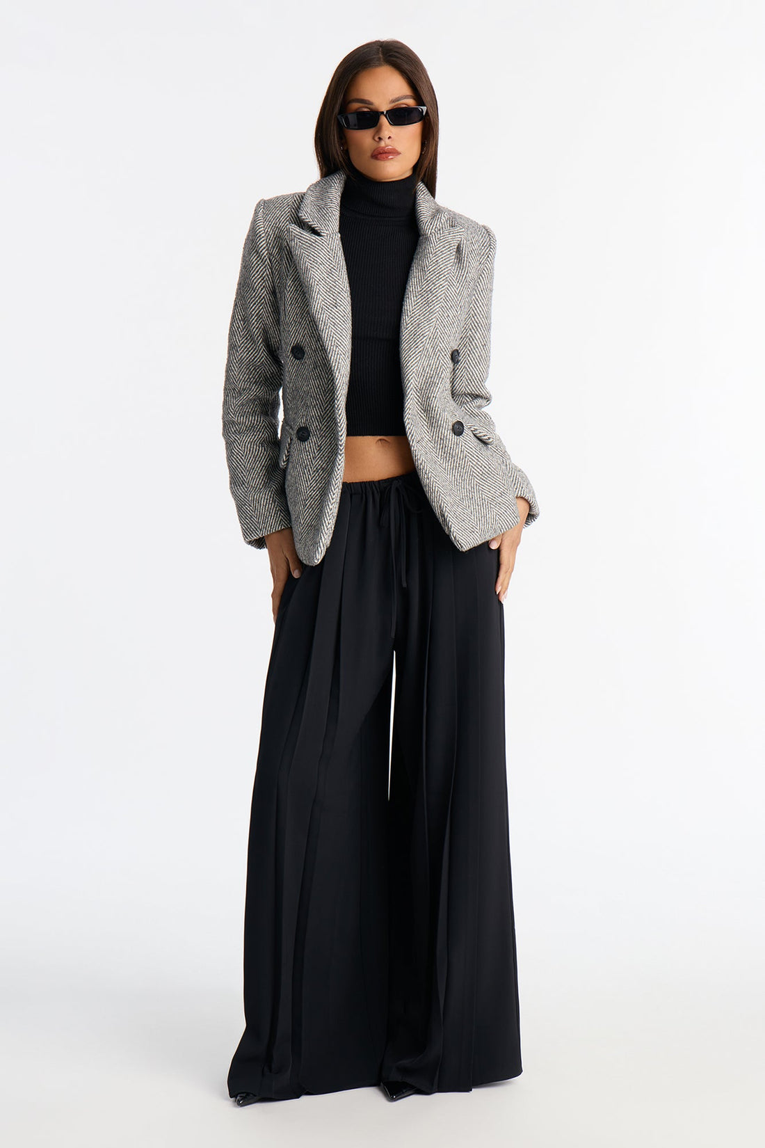 Life Altering Double Breasted Houndstooth Blazer - Charcoal/combo