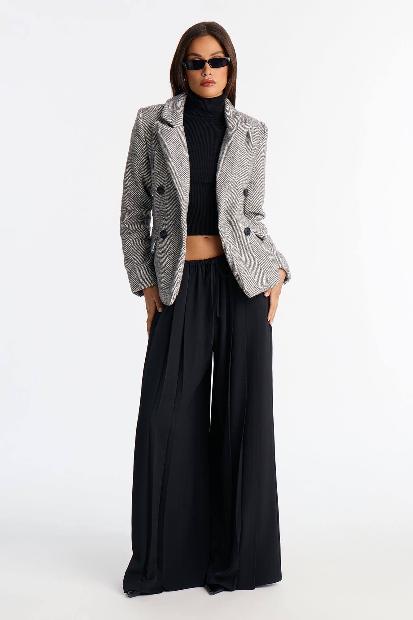 Life Altering Double Breasted Houndstooth Blazer - Charcoal/combo