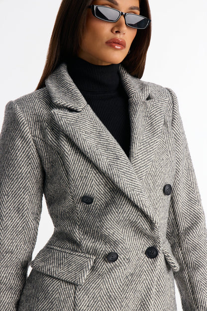 Life Altering Double Breasted Houndstooth Blazer - Charcoal/combo