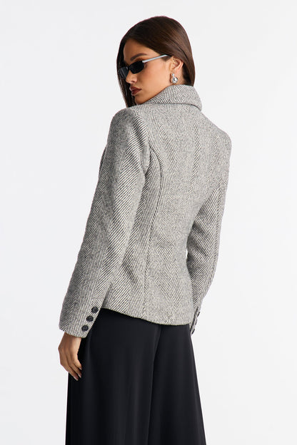 Life Altering Double Breasted Houndstooth Blazer - Charcoal/combo
