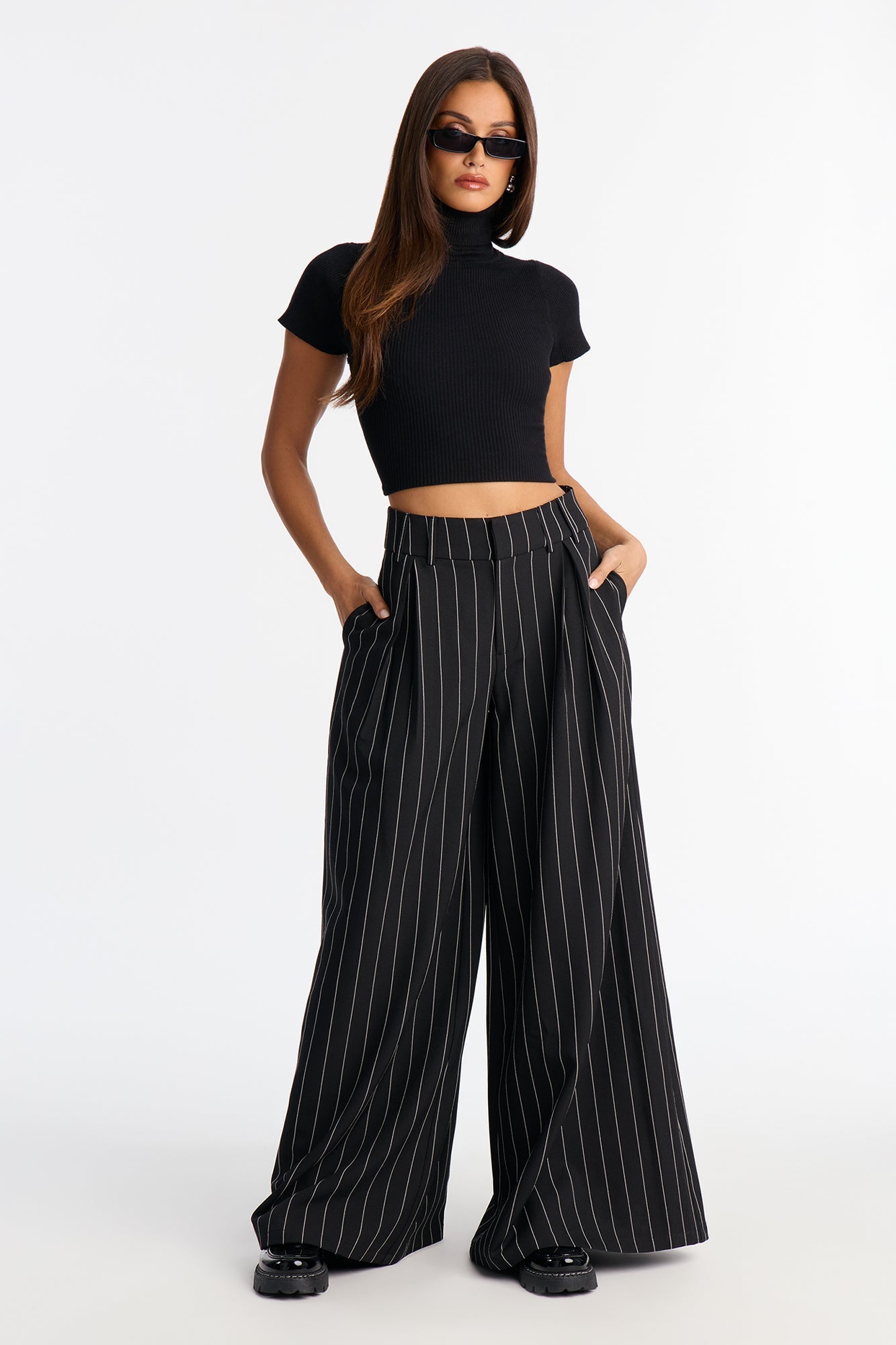 Felicity Pinstripe Wide Leg Trouser Pant 33″ - Black/combo