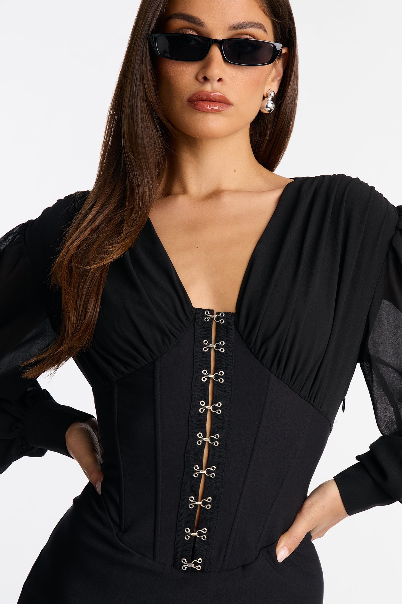 Cute But Psycho Chiffon Corset Midi Dress - Black