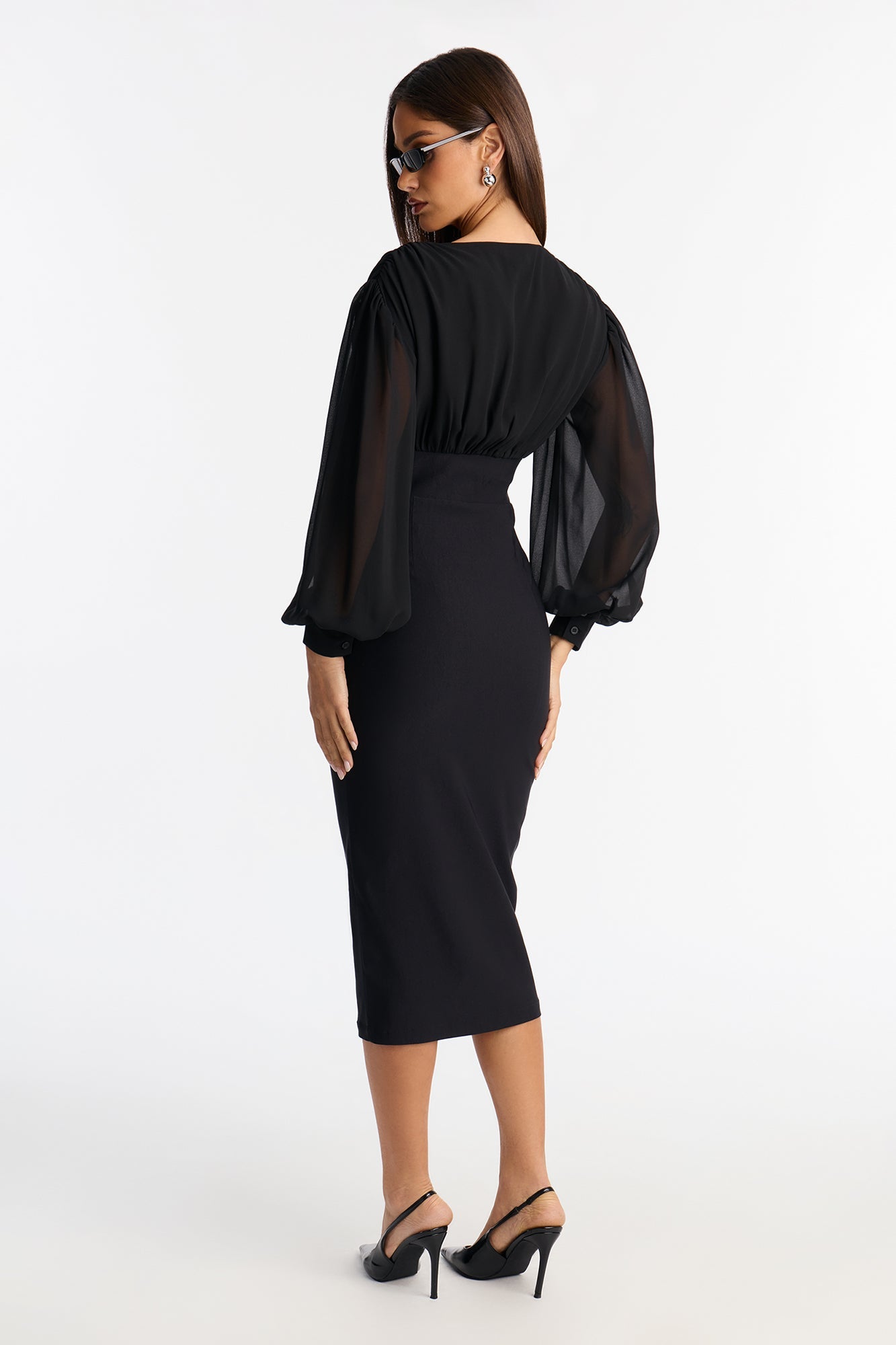 Cute But Psycho Chiffon Corset Midi Dress - Black