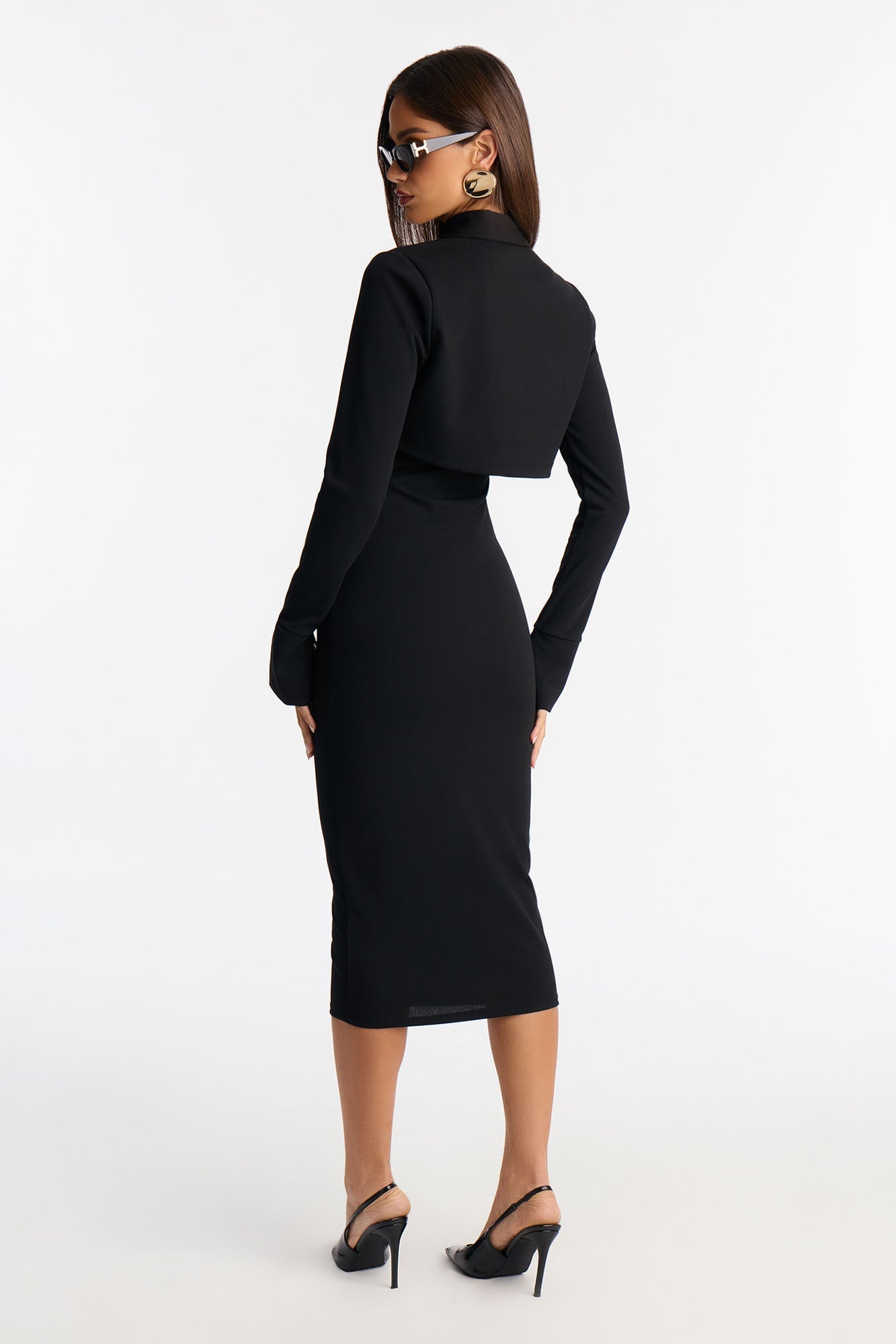 Amara Sleeveless Crepe Knit Midi Dress Set - Black