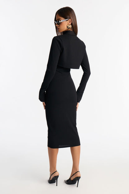 Amara Sleeveless Crepe Knit Midi Dress Set - Black