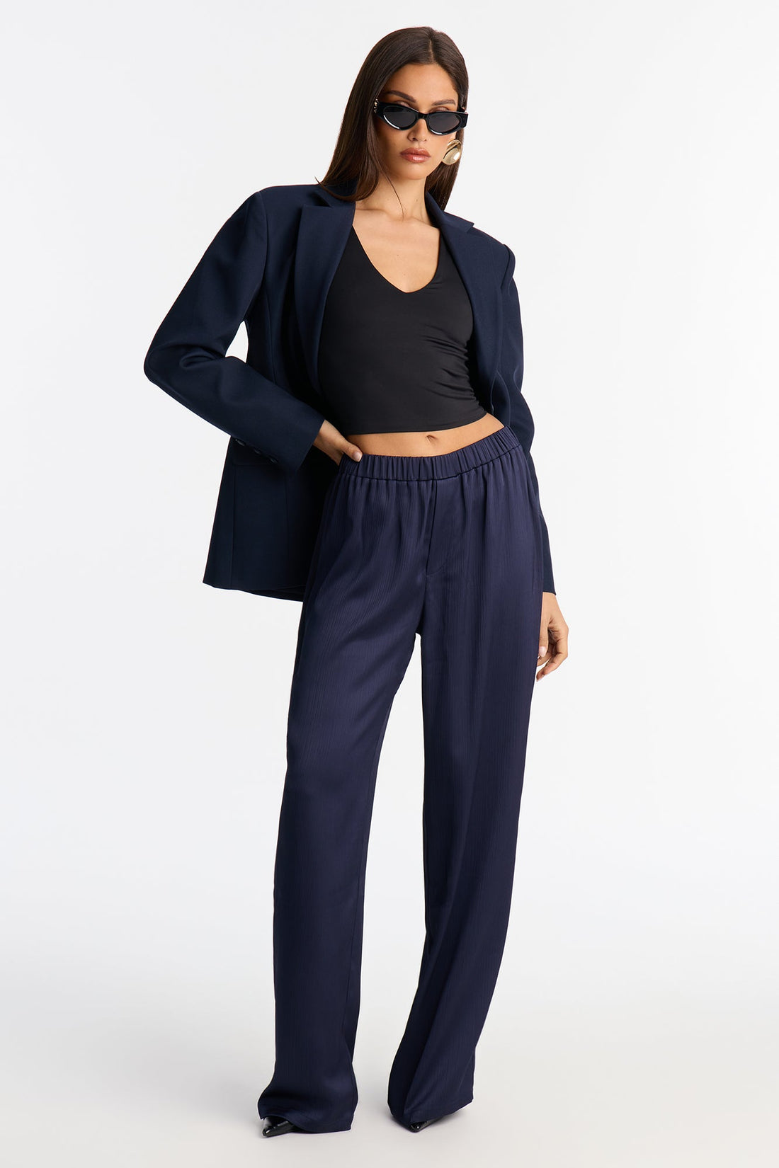 Daphina Satin Pull On Pant - Navy