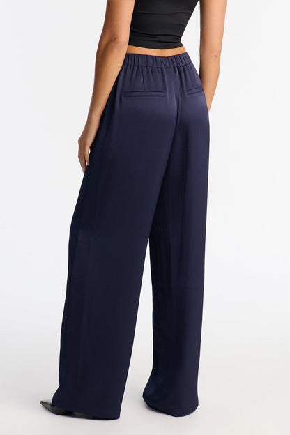 Daphina Satin Pull On Pant - Navy