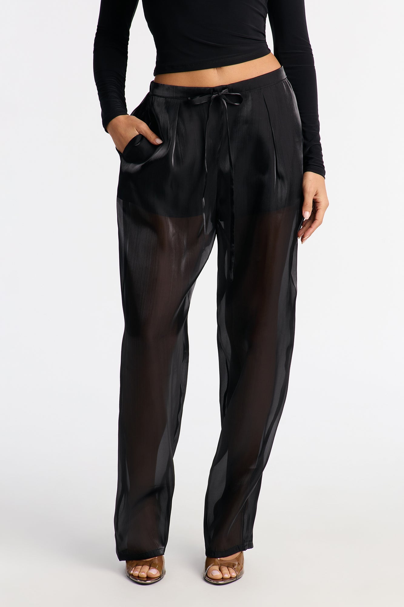 Midnight Madness High Rise Sheer Barrel Leg Pant 32″ - Black