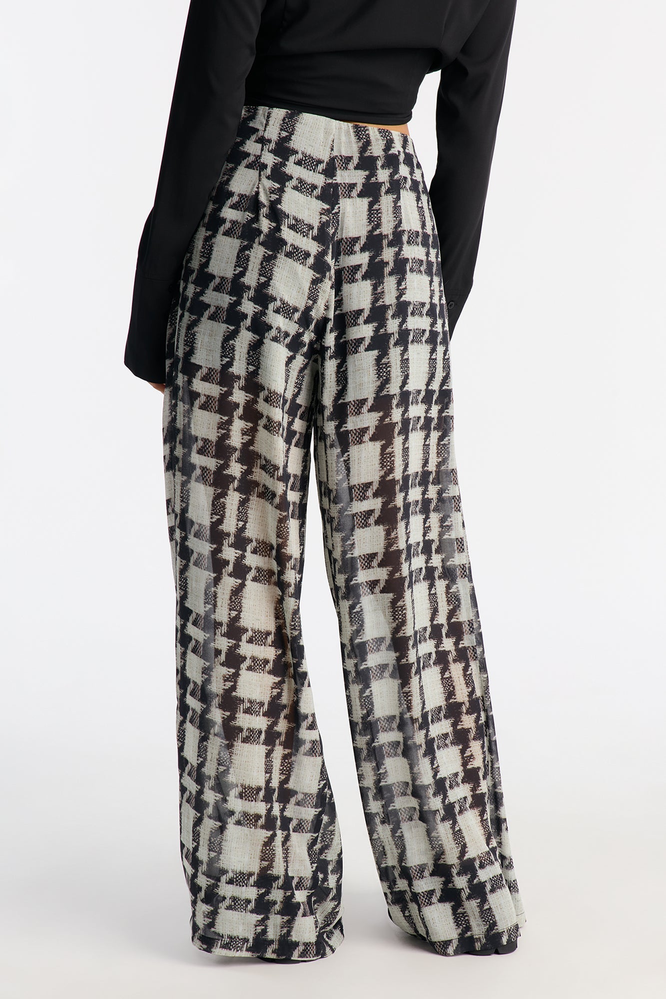 Zella Houndstooth Chiffon Wide Leg Pant - Black/combo