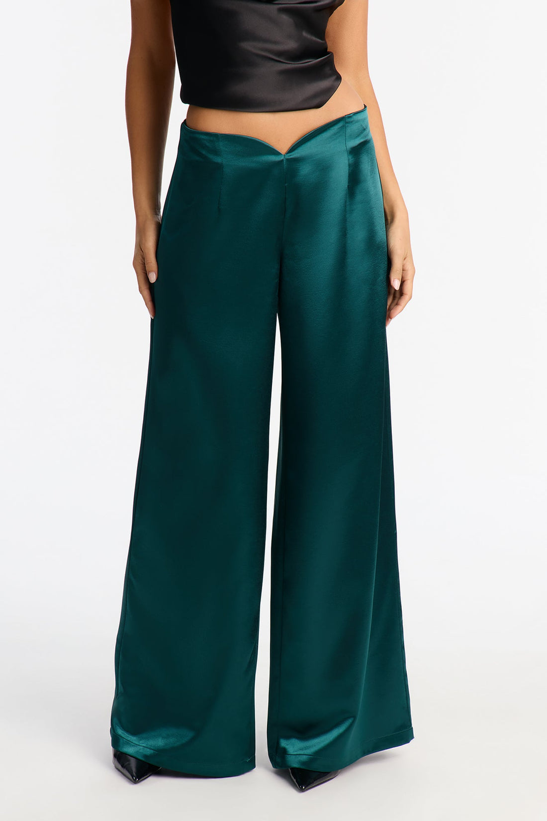 Sweet Serenade Satin Wide Leg V Front Pant 33 - Teal