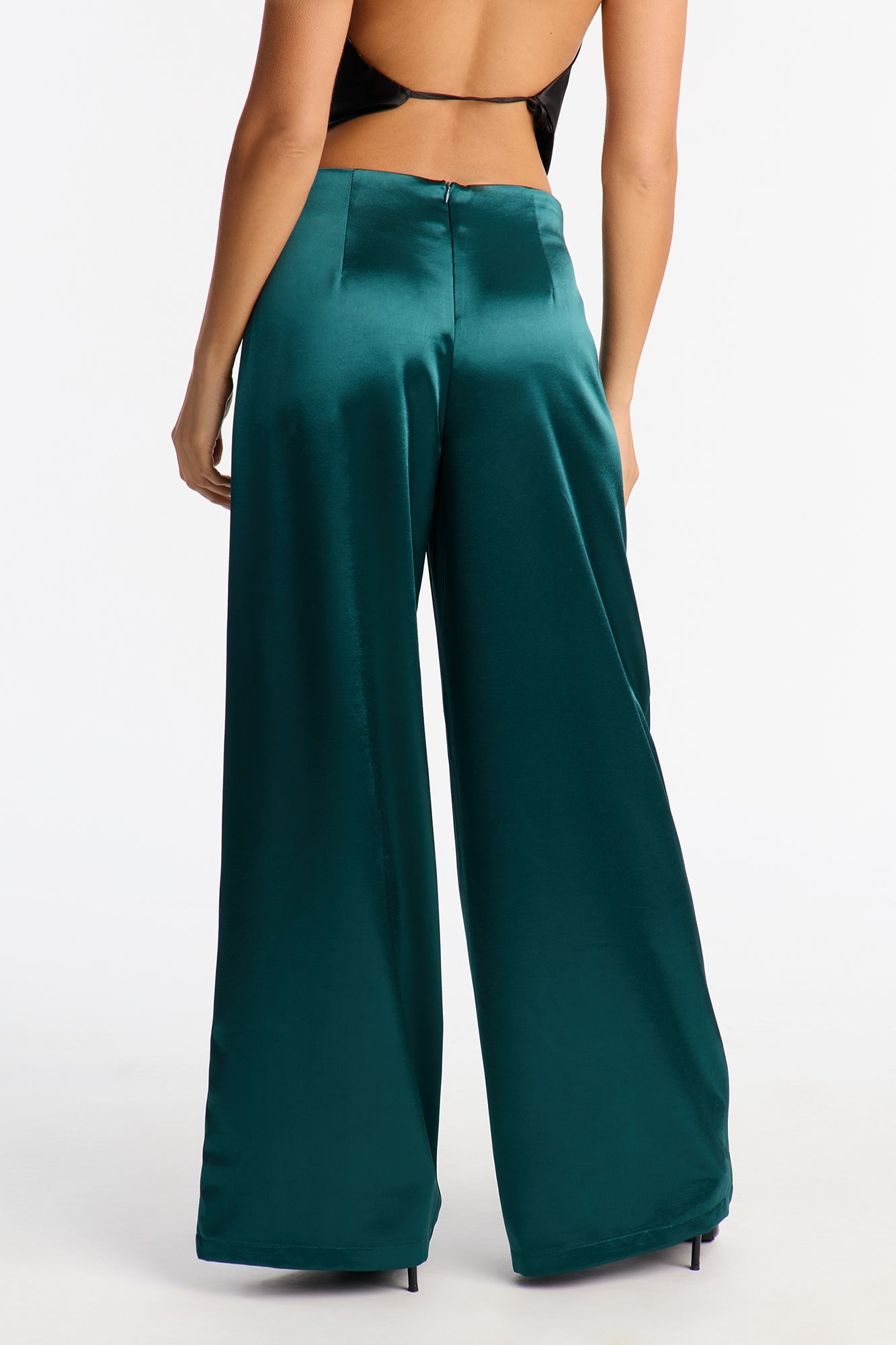 Sweet Serenade Satin Wide Leg V Front Pant 33 - Teal