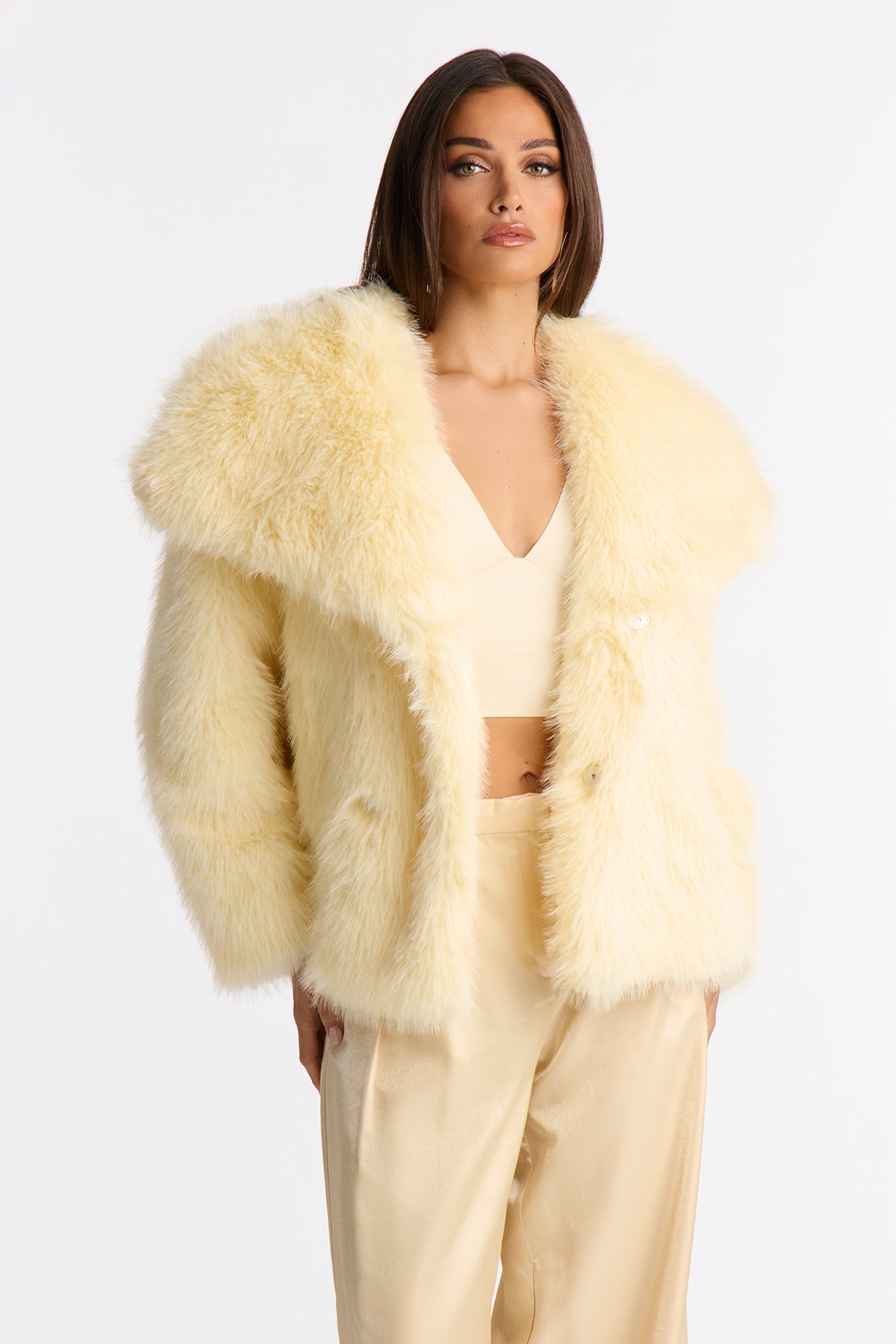 Winter Party Faux Fur Coat - Yellow