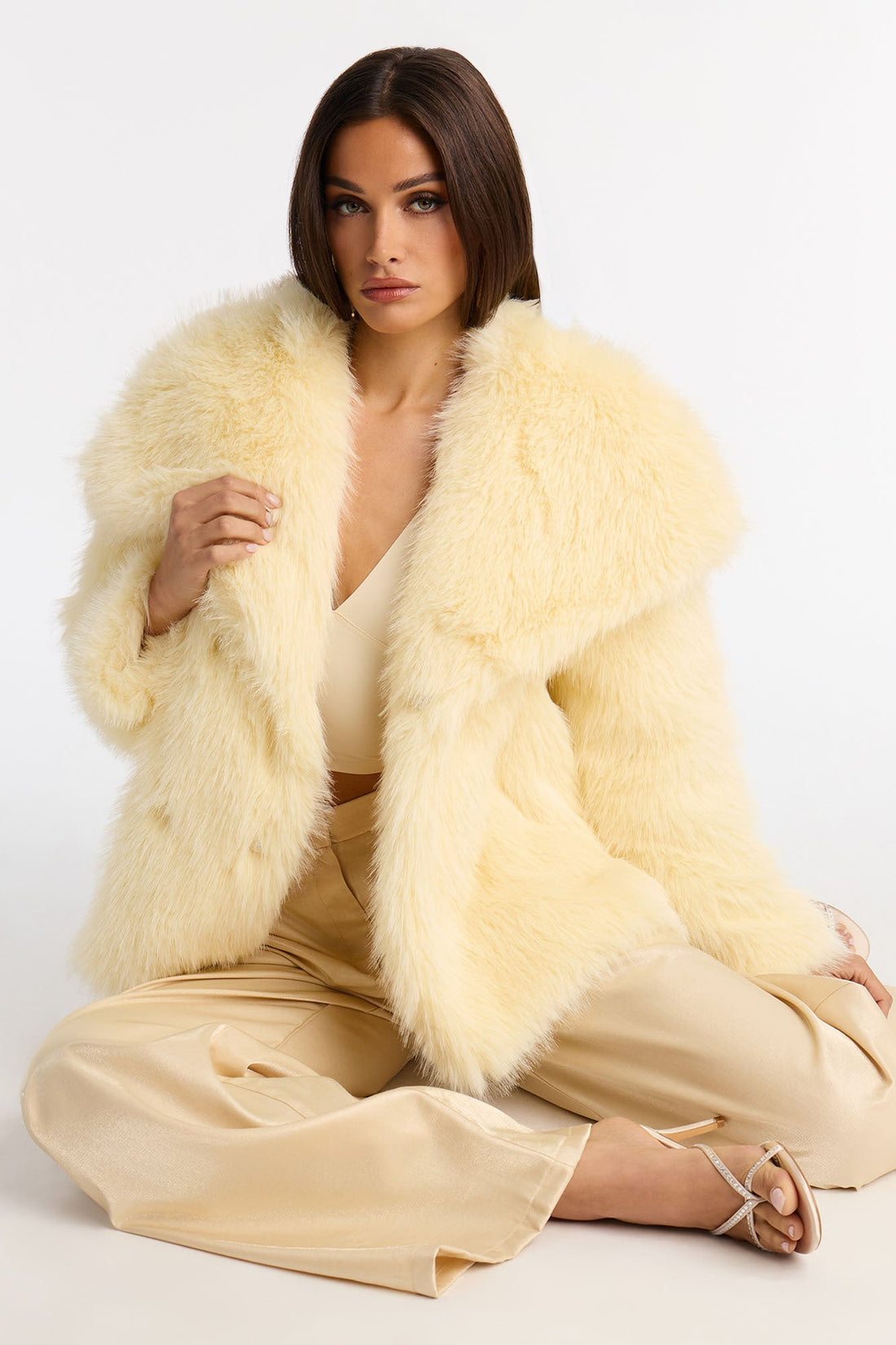 Winter Party Faux Fur Coat - Yellow
