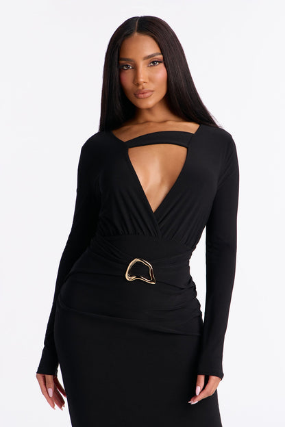 Nora Cut Out Midi Dress - Black