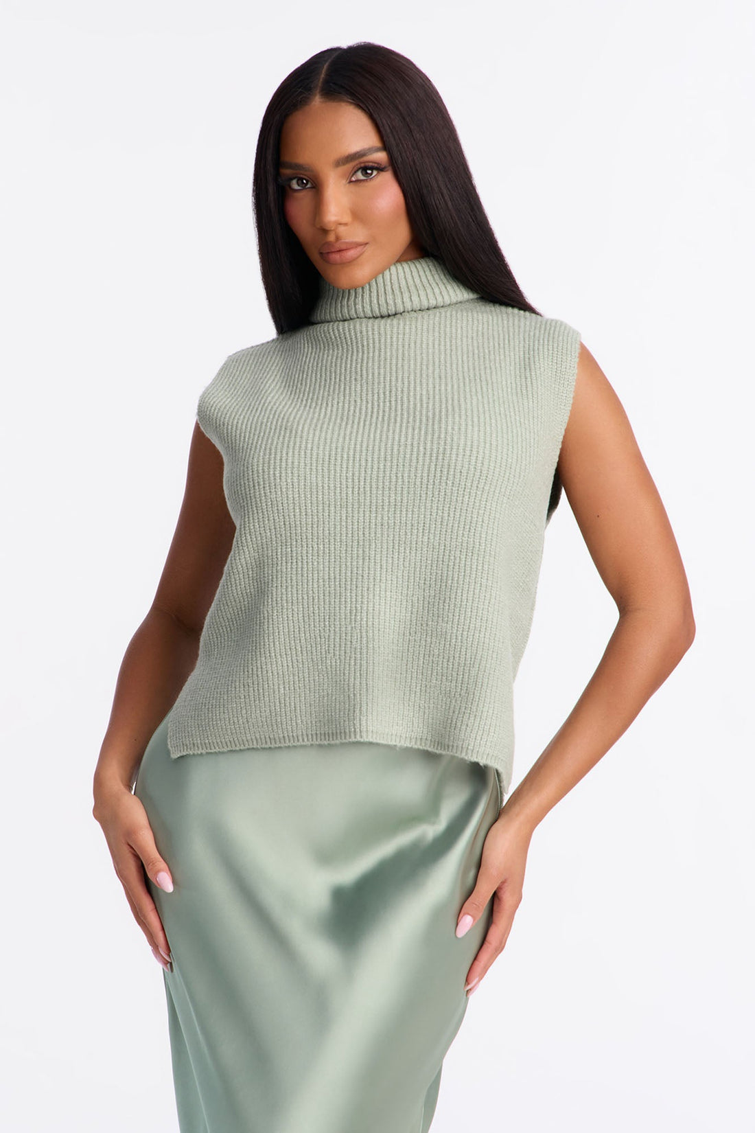 Always Sweet Satin Sweater Maxi Dress Set - Sage