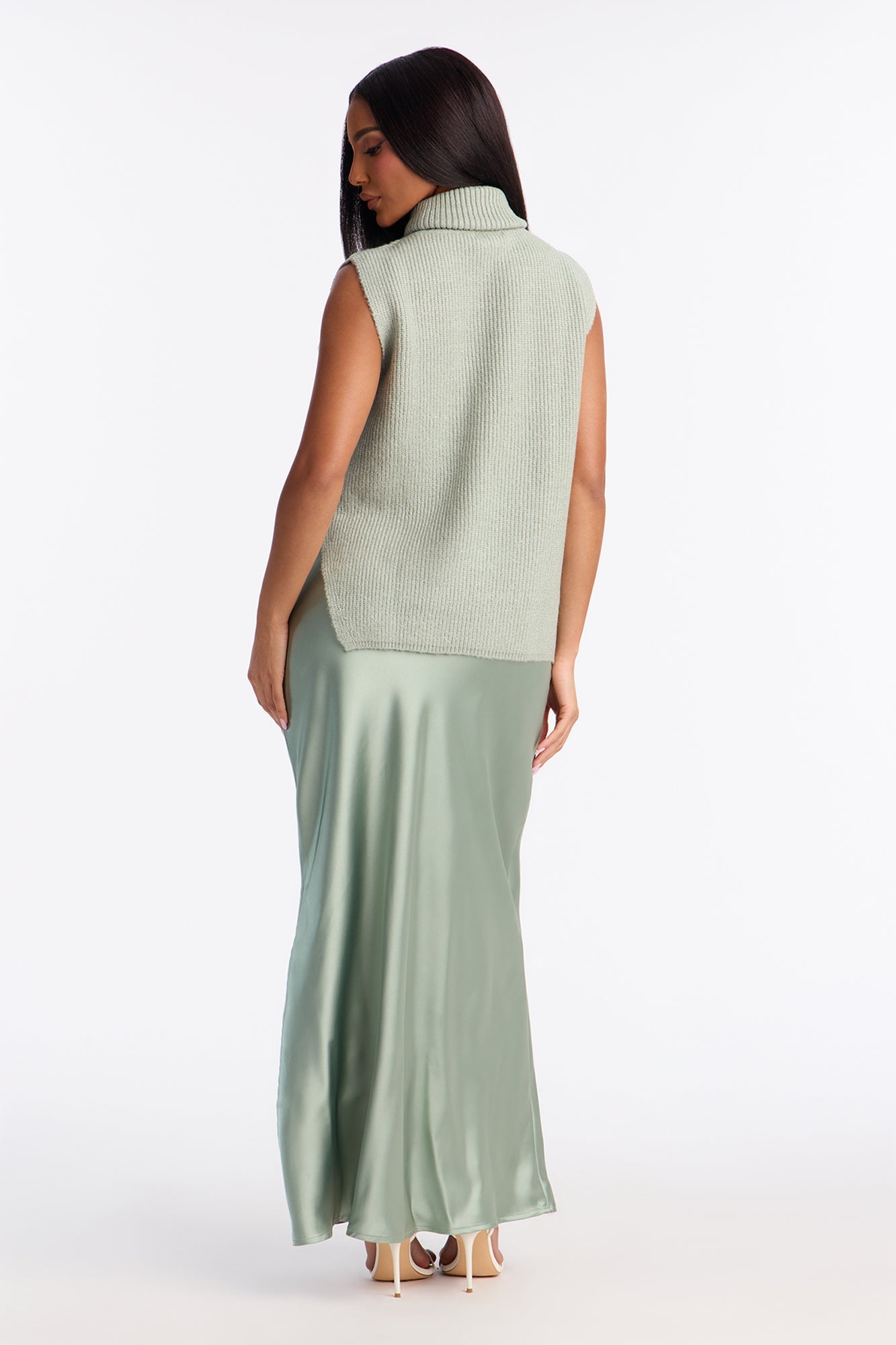 Always Sweet Satin Sweater Maxi Dress Set - Sage