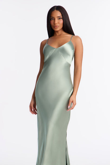 Always Sweet Satin Sweater Maxi Dress Set - Sage