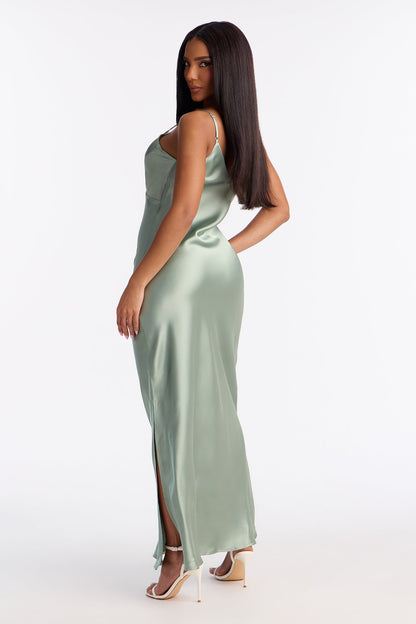 Always Sweet Satin Sweater Maxi Dress Set - Sage