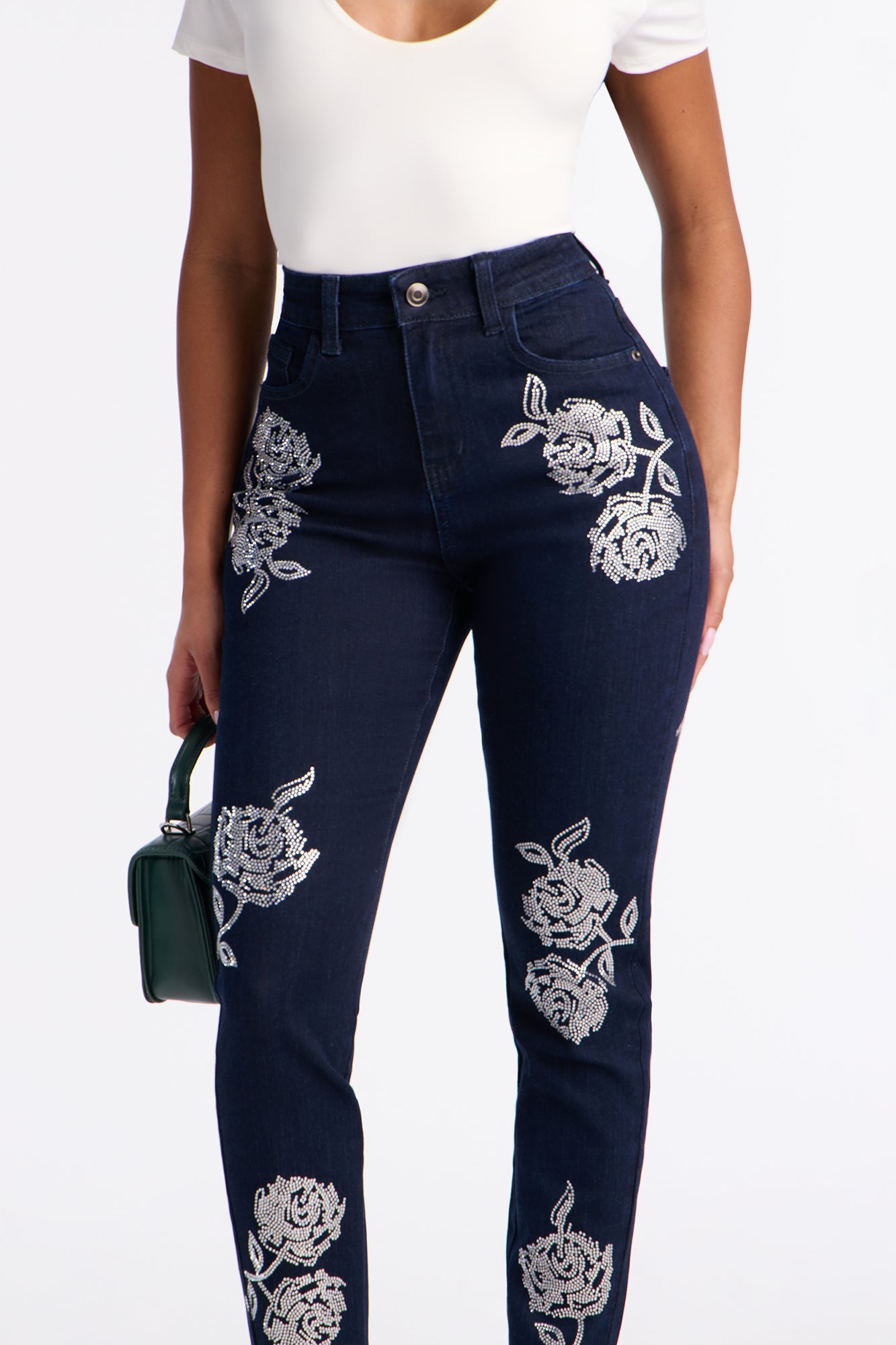 Rosie Embellished Skinny Jeans - Dark Denim