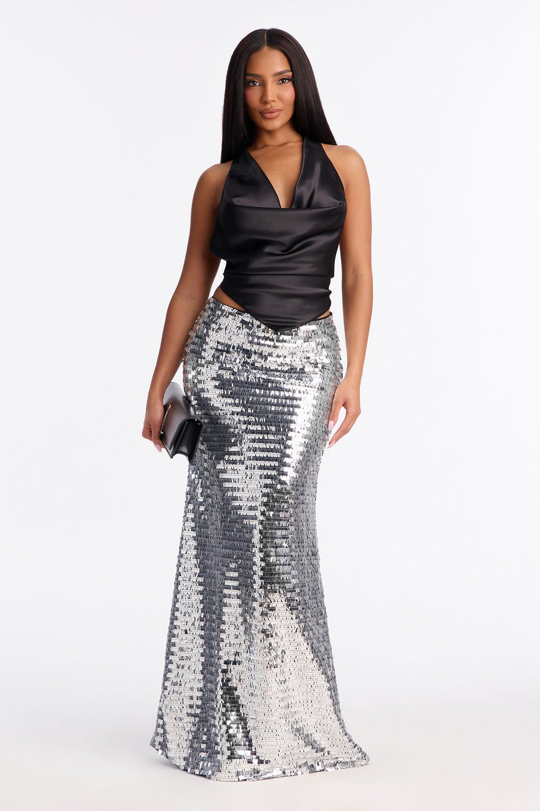 Dazzling Nights Sequin Maxi Skirt - Silver