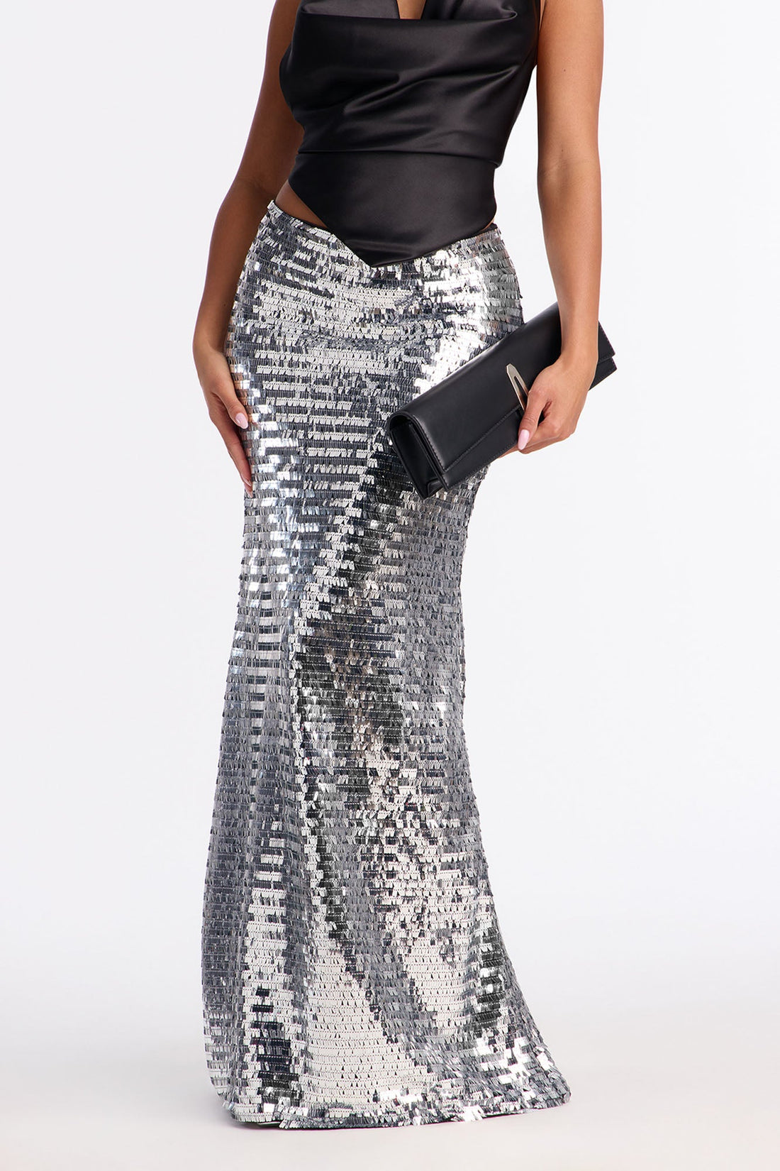 Dazzling Nights Sequin Maxi Skirt - Silver