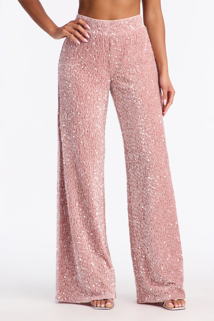 Aria Sequin Wide Leg Pant 32″ - Pink
