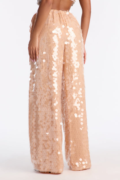 Mae Low Rise Sequin Wide Leg Pant - Nude