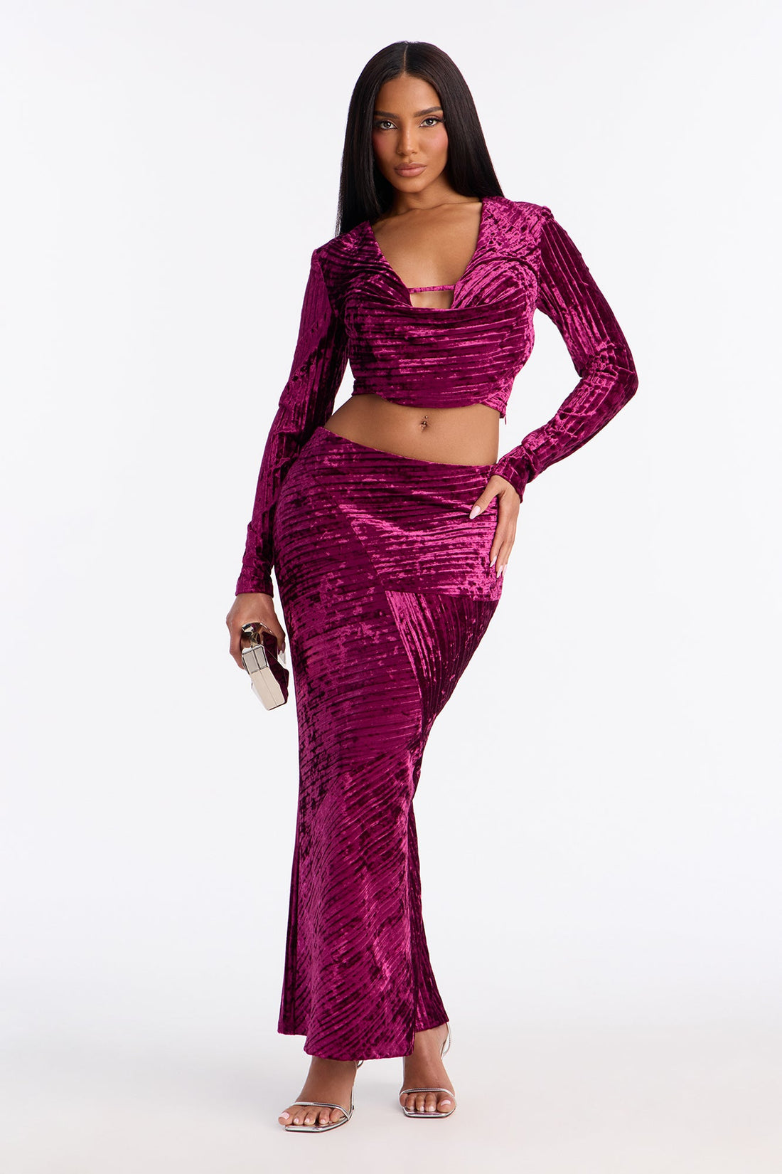Elena Velvet Skirt Set - Eggplant