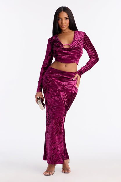 Elena Velvet Skirt Set - Eggplant