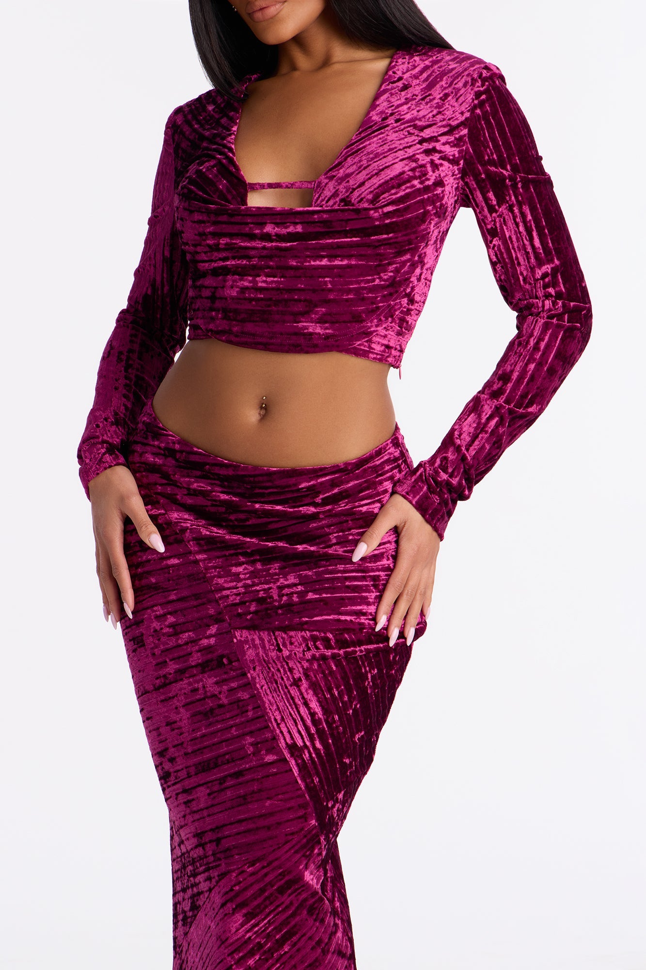 Elena Velvet Skirt Set - Eggplant