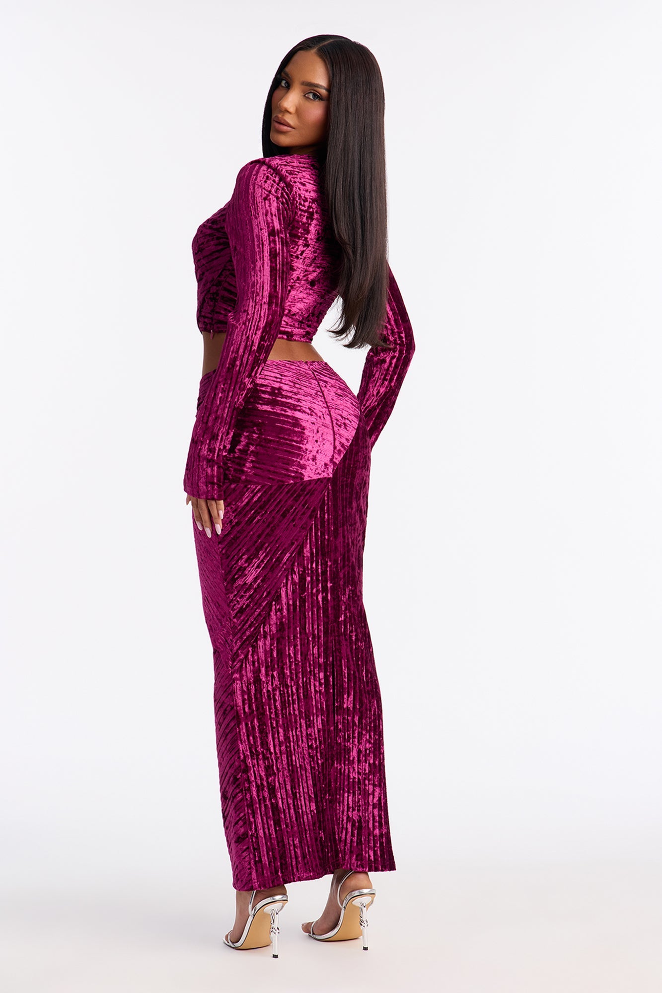 Elena Velvet Skirt Set - Eggplant