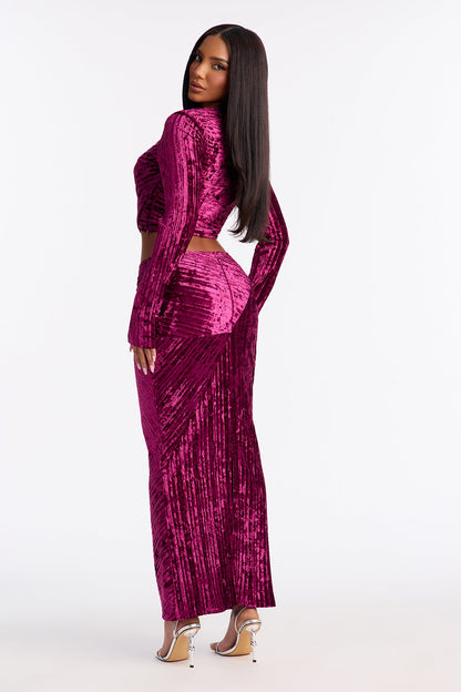 Elena Velvet Skirt Set - Eggplant
