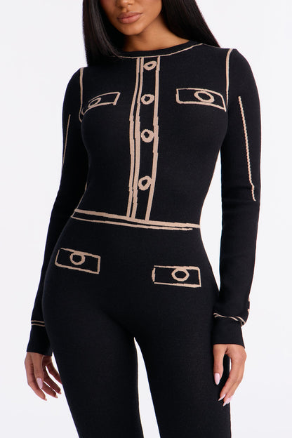 Rosie Sweater Long Sleeve Jumpsuit - Black