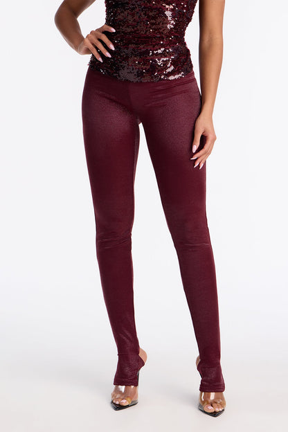 Celestial Aura Mid Rise Lurex Footed Legging - Burgundy