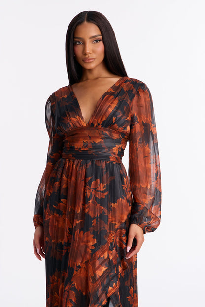 Only Sweet Floral Maxi Dress - Black/Orange