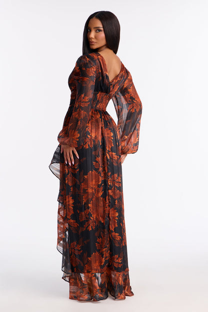 Only Sweet Floral Maxi Dress - Black/Orange