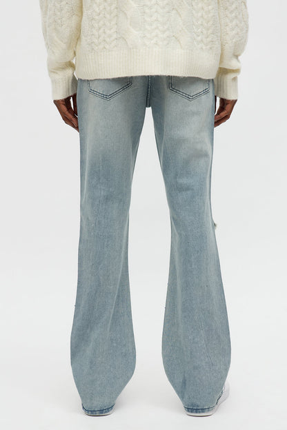 Stacked Skinny Flare Walk Me Through Jeweled Distressed Jean - Medium Blue Wash