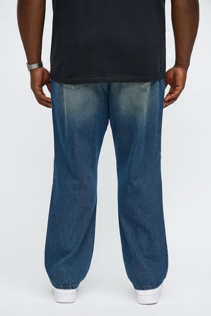 Straight With Stitches Distressed Jean - Vintage Blue Wash