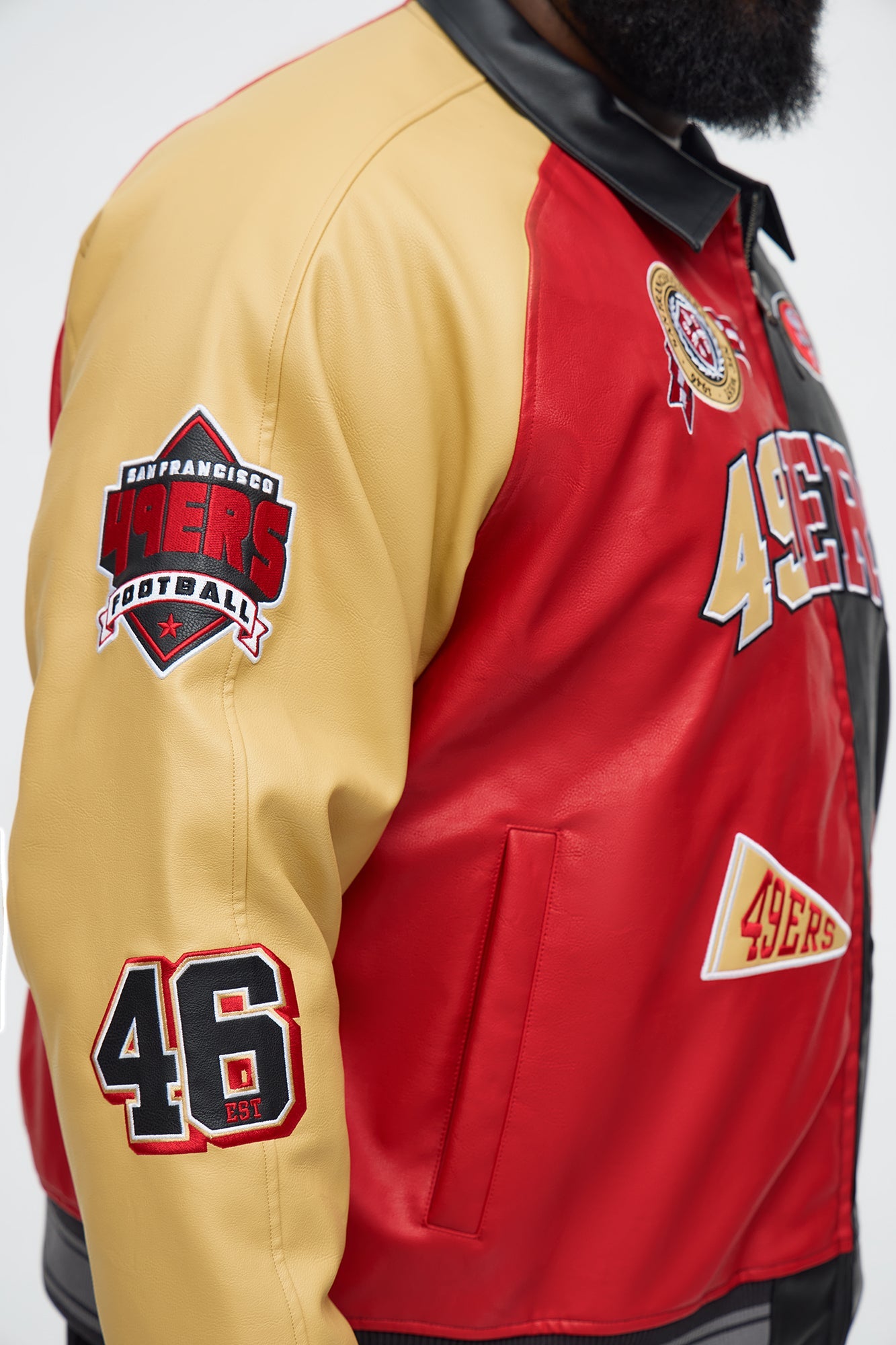 49ers Marquee Star Faux Patent Leather Long Sleeve Varsity Jacket - Red/combo