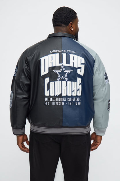 Cowboys Marquee Star Faux Patent Leather Long Sleeve Varsity Jacket - Navy