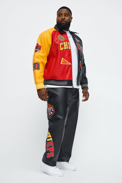 Chiefs Marquee Star Faux Patent Leather Long Sleeve Varsity Jacket - Red/combo