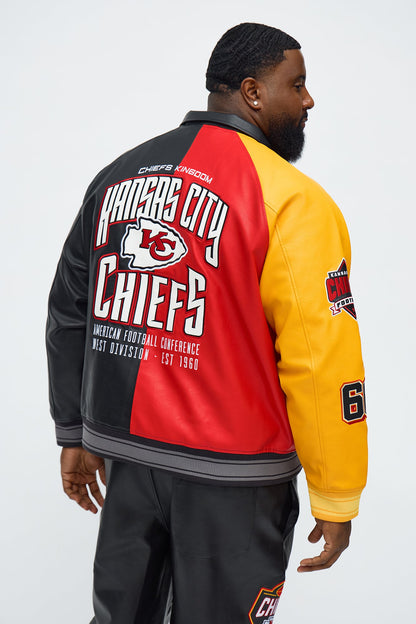 Chiefs Marquee Star Faux Patent Leather Long Sleeve Varsity Jacket - Red/combo