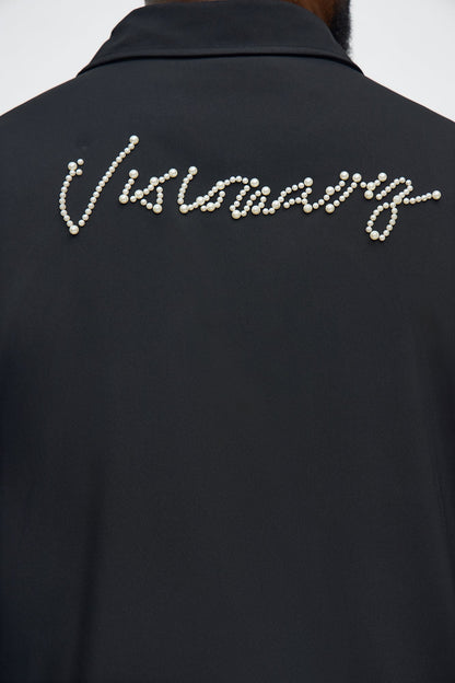Cropped Pearl Work Jacket - Black