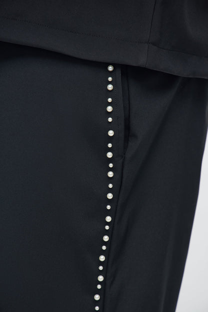 Baggy Pleated Pearl Pant - Black